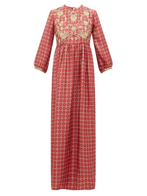 Matchesfashion.com Muzungu Sisters - Touba Mosaic Print Embroidered Silk Dress - Womens - Purple Multi