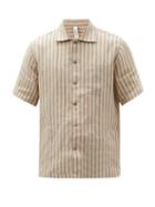 Matchesfashion.com Another Aspect - Striped Linen Short-sleeved Shirt - Mens - Beige