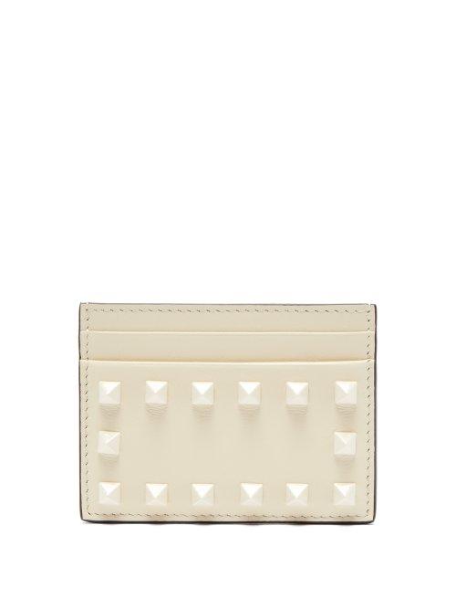 Matchesfashion.com Valentino - Rockstud Leather Cardholder - Womens - Ivory