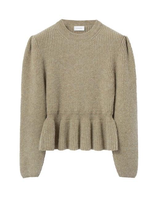 Lemaire - Peplum Ribbed-knit Sweater - Womens - Light Khaki