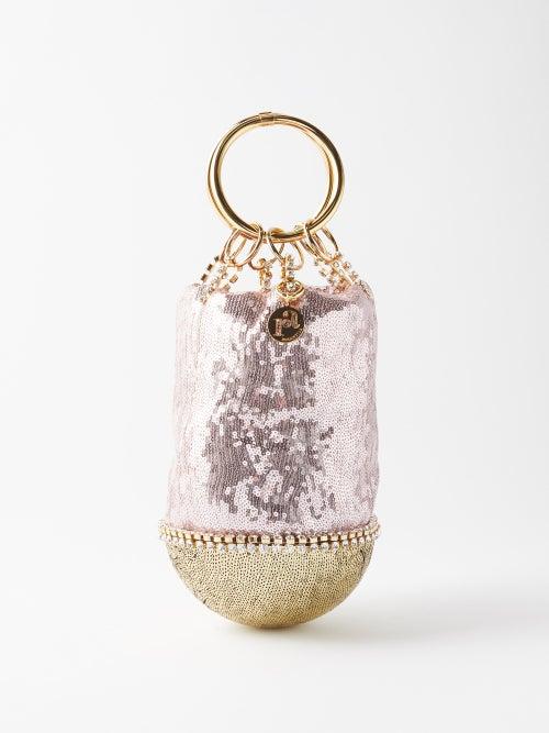 Rosantica - Ghizlan Crystal-embellished Sequinned Handbag - Womens - Gold Pink