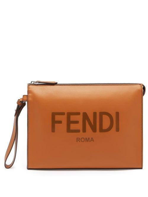 Mens Bags Fendi - Logo-debossed Leather Pouch - Mens - Tan