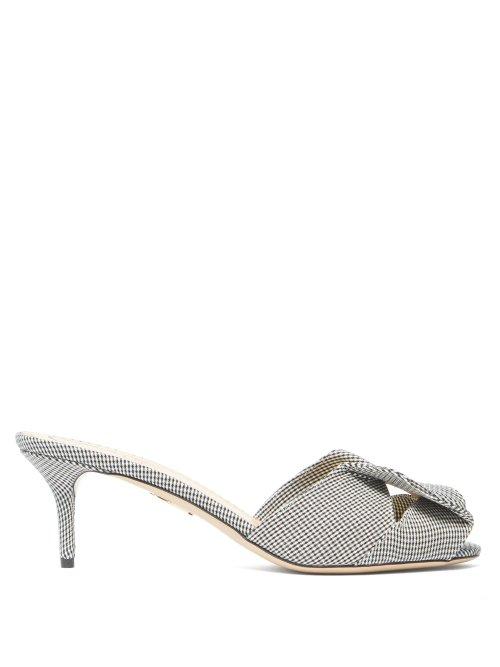 Matchesfashion.com Charlotte Olympia - Bow Gingham Kitten Heel Mules - Womens - Black White