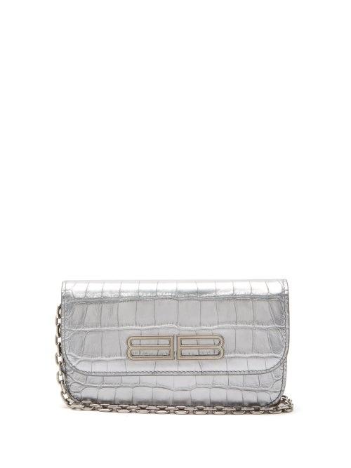 Balenciaga - Gossip Crocodile-effect Leather Cross-body Bag - Womens - Silver