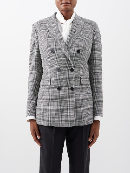 Another Tomorrow - Checked Double-breasted Tailored Wool Blazer - Womens - Black White