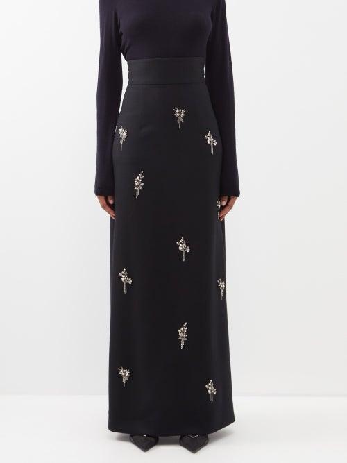 Raey - Embellished High-rise Tailored Maxi Skirt - Womens - Black