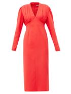 Matchesfashion.com Emilia Wickstead - Iliana Gathered Crepe Midi Dress - Womens - Red