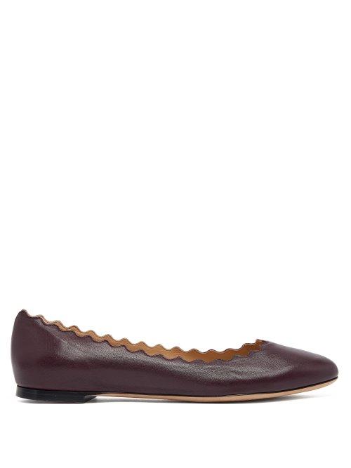 Matchesfashion.com Chlo - Lauren Scallop Edge Leather Ballet Flats - Womens - Burgundy