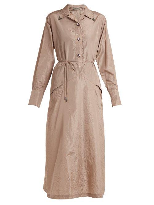 Matchesfashion.com Bottega Veneta - Tie Waist Silk Taffeta Shirtdress - Womens - Light Pink