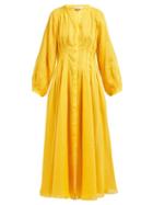 Matchesfashion.com Three Graces London - Valeraine Pleated Ramie Dress - Womens - Yellow