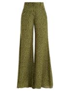 Matchesfashion.com Adriana Degreas - Mille Punti Silk Crepe De Chine Trousers - Womens - Green White