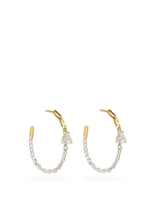Matchesfashion.com Yvonne Lon - Diamond & 18kt Gold Chain Hoop Earrings - Womens - Silver Gold