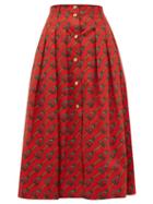 Matchesfashion.com Gucci - Panama Horsebit Print Cotton Skirt - Womens - Orange Multi