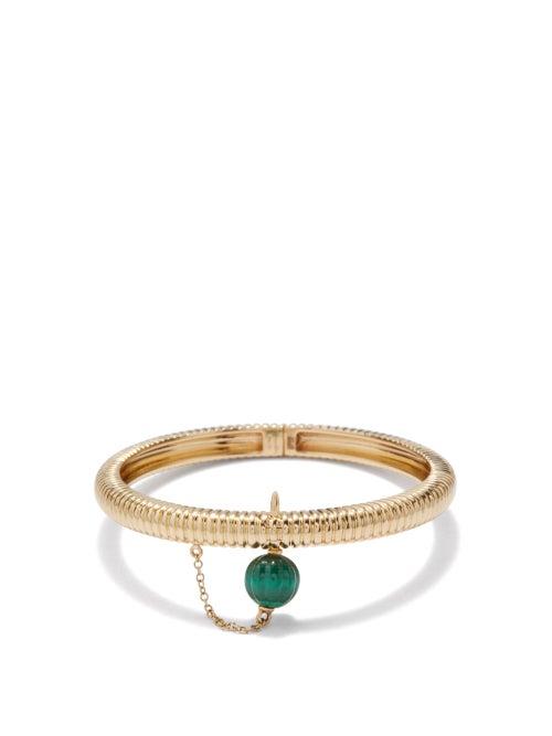 Yvonne Lon - Berlingot Ridged Malachite & 9kt Gold Bracelet - Womens - Yellow Gold