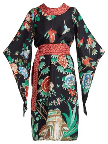 D'ascoli Kimono-sleeve Belted Silk Midi Dress