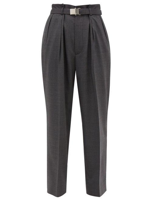 Matchesfashion.com Miu Miu - Belted Wool Trousers - Womens - Dark Grey