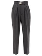 Matchesfashion.com Miu Miu - Belted Wool Trousers - Womens - Dark Grey