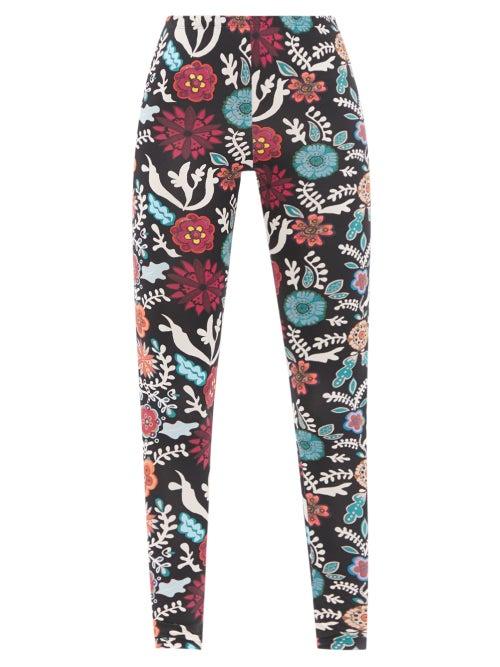 Ladies Activewear La Doublej - Fire Flower-print Performance-jersey Leggings - Womens - Navy Print