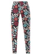 Ladies Activewear La Doublej - Fire Flower-print Performance-jersey Leggings - Womens - Navy Print