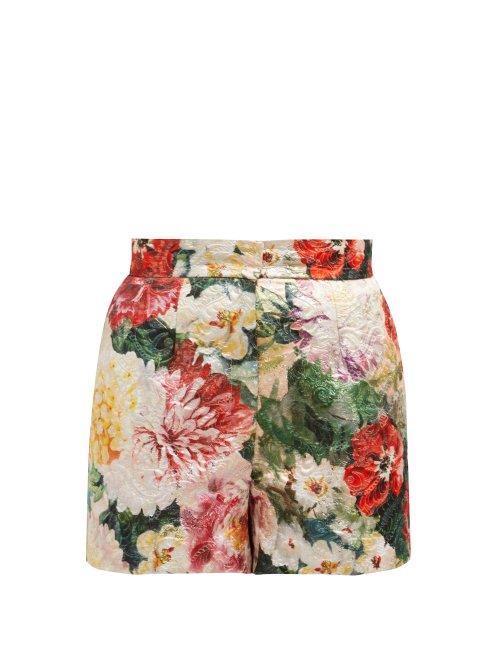 Matchesfashion.com Dolce & Gabbana - Floral Print Brocade Shorts - Womens - Ivory Multi