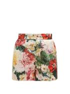 Matchesfashion.com Dolce & Gabbana - Floral Print Brocade Shorts - Womens - Ivory Multi