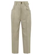 Matchesfashion.com Petar Petrov - Wide-leg Cropped Leather Trousers - Womens - Light Grey