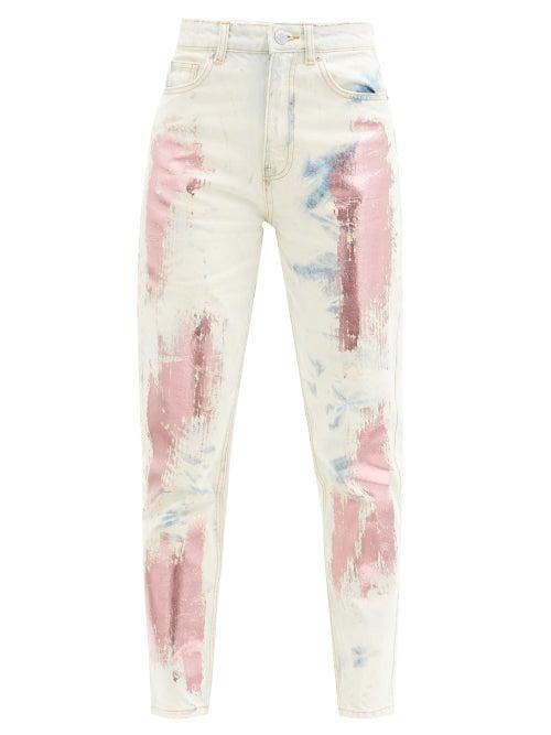 Matchesfashion.com Germanier - Metallic-paint High-rise Slim-leg Jeans - Womens - Denim Multi