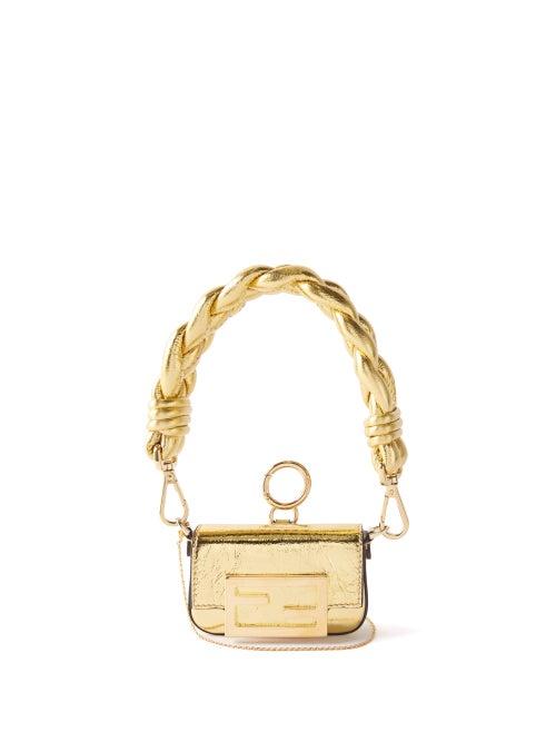 Fendi - Baguette Ff-plaque Leather Cross-body Bag - Womens - Gold