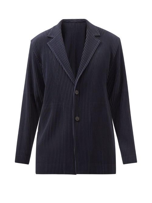 Homme Pliss Issey Miyake - Single-breasted Technical-pleated Blazer - Mens - Navy