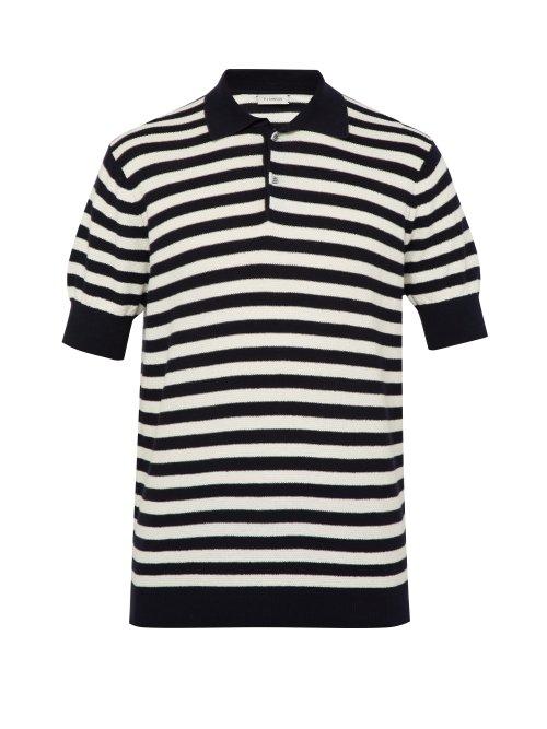 Matchesfashion.com P. Johnson - Striped Honeycomb Knit Cotton Polo Shirt - Mens - Navy Multi