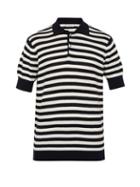 Matchesfashion.com P. Johnson - Striped Honeycomb Knit Cotton Polo Shirt - Mens - Navy Multi