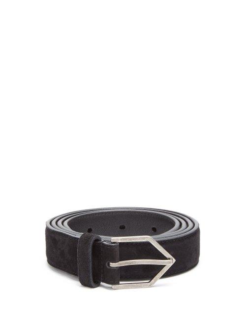 Matchesfashion.com Saint Laurent - Pointed Buckle Suede Belt - Mens - Black