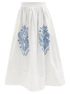 Lug Von Siga - Beatrice Embroidered Cotton Skirt - Womens - White Blue