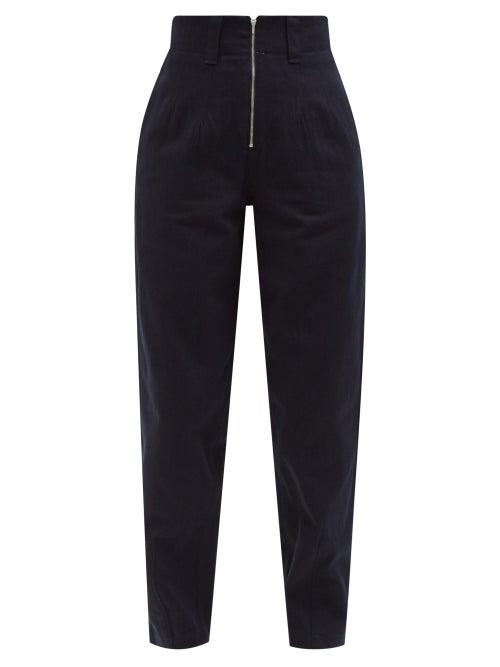 Jil Sander - Exposed-zip High-rise Tapered-leg Jeans - Womens - Dark Blue