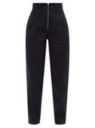 Jil Sander - Exposed-zip High-rise Tapered-leg Jeans - Womens - Dark Blue