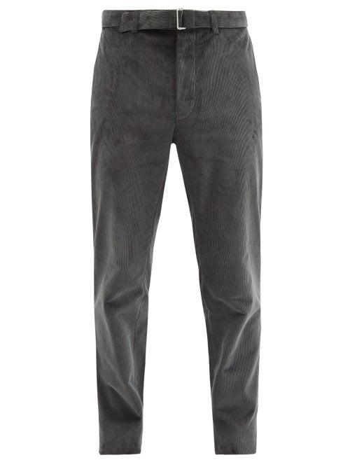 Matchesfashion.com Officine Gnrale - Paul Belted Cotton-blend Corduroy Tapered Trousers - Mens - Dark Grey