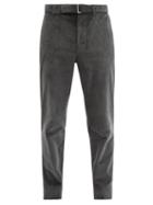 Matchesfashion.com Officine Gnrale - Paul Belted Cotton-blend Corduroy Tapered Trousers - Mens - Dark Grey