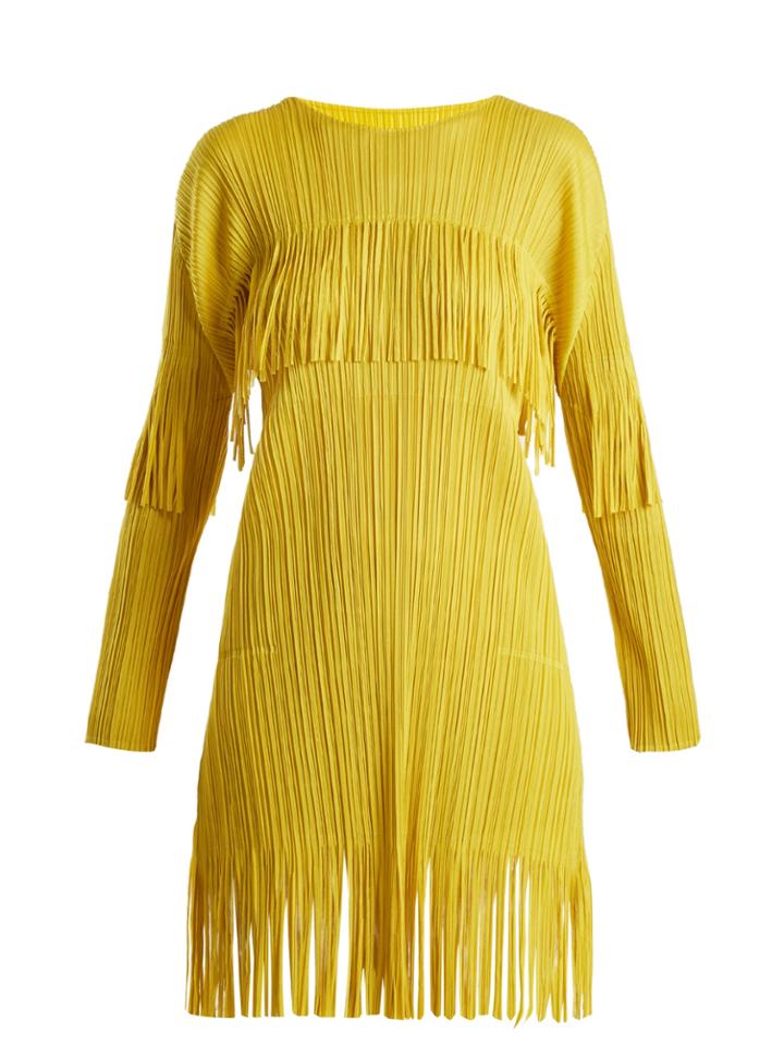 Pleats Please Issey Miyake Earthen Fringe Pleated Day Dress