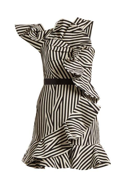 Matchesfashion.com Self-portrait - One Shoulder Striped Dress - Womens - Black White