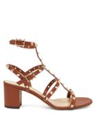 Matchesfashion.com Valentino - Rockstud Block Heel Leather Sandals - Womens - Dark Tan