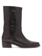 Matchesfashion.com Legres - Strap Embellished Leather Biker Boots - Womens - Black
