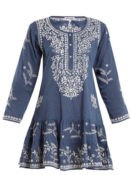 Matchesfashion.com Juliet Dunn - Round Neck Embroidered Cotton Kaftan - Womens - Blue Multi