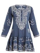 Matchesfashion.com Juliet Dunn - Round Neck Embroidered Cotton Kaftan - Womens - Blue Multi