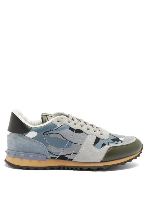 Matchesfashion.com Valentino Garavani - Rockrunner Camouflage Suede And Leather Trainers - Mens - Grey