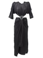 Paco Rabanne - Cutout Draped Satin Midi Dress - Womens - Black