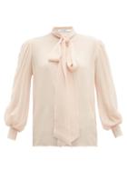 Matchesfashion.com Givenchy - Pussy Bow Silk Crepe Blouse - Womens - Light Pink