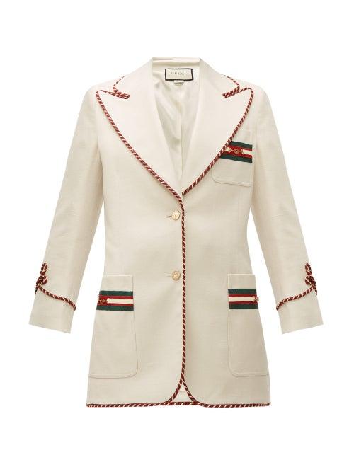 Matchesfashion.com Gucci - Web Stripe Single Breasted Twill Jacket - Womens - Ivory Multi