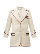Matchesfashion.com Gucci - Web Stripe Single Breasted Twill Jacket - Womens - Ivory Multi