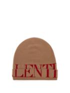 Matchesfashion.com Valentino - Logo Intarsia Wool Blend Beanie Hat - Mens - Beige