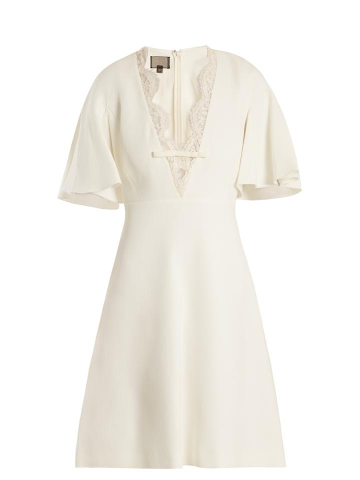 Giambattista Valli Lace-trimmed V-neck Crepe Dress